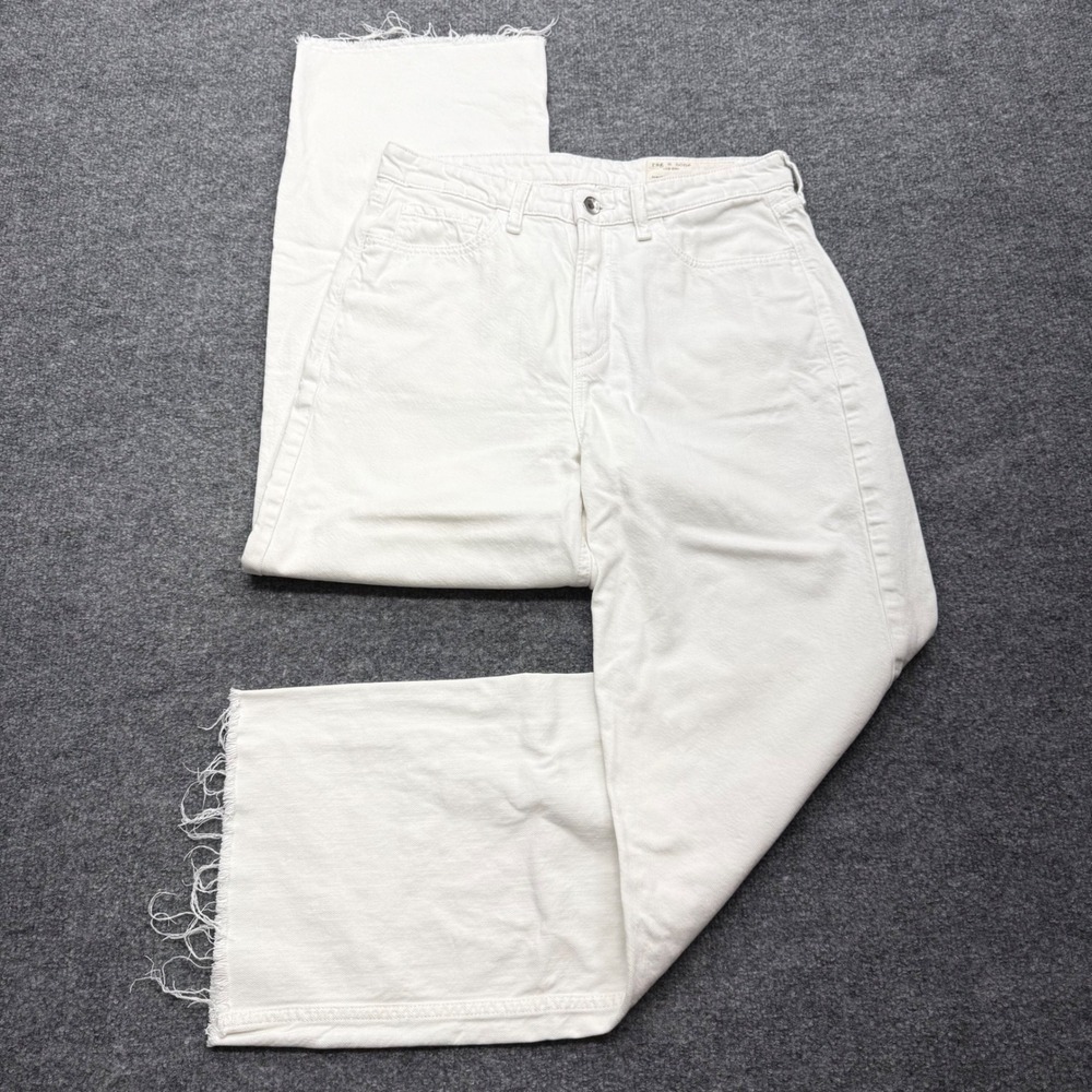 Rag & Bone Cloud Lori Jean White Wide Leg Raw Hem High Rise Denim 26